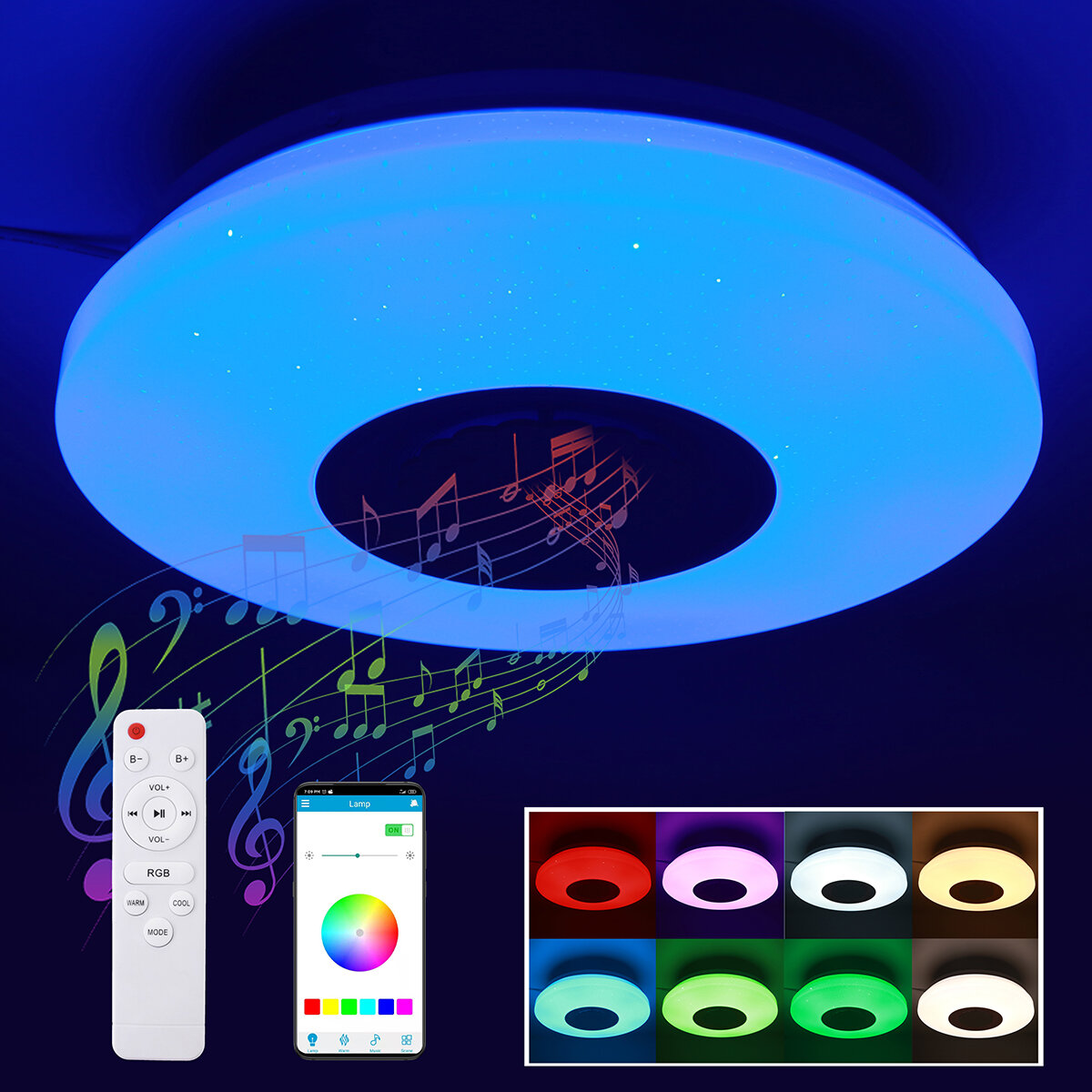 

36W Diameter 34cm Starry Sky RGB Ceiling Lamp 2835 Light Source Internal Magnetic Colorful APP Remote Control bluetooth
