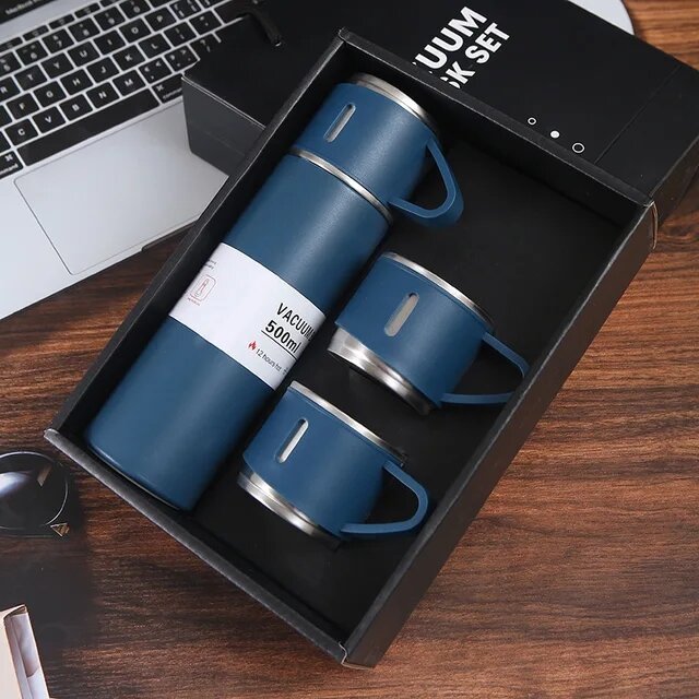 500ml Vacuum Flask Set Stainless Steel Vacuum Cup with 3Pcs Double-use Covers Insulated Mug Leakproof Keeps Temperature