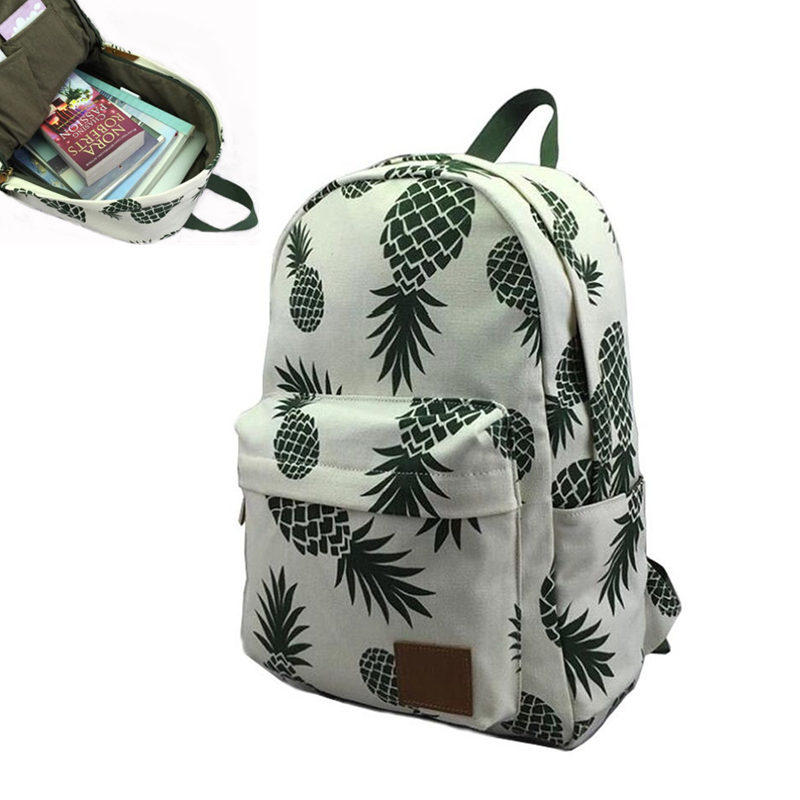 Outdoor Travel Bags Women Canvas Backpack Portable Casual Daily Pineapple Print School Book Bag 