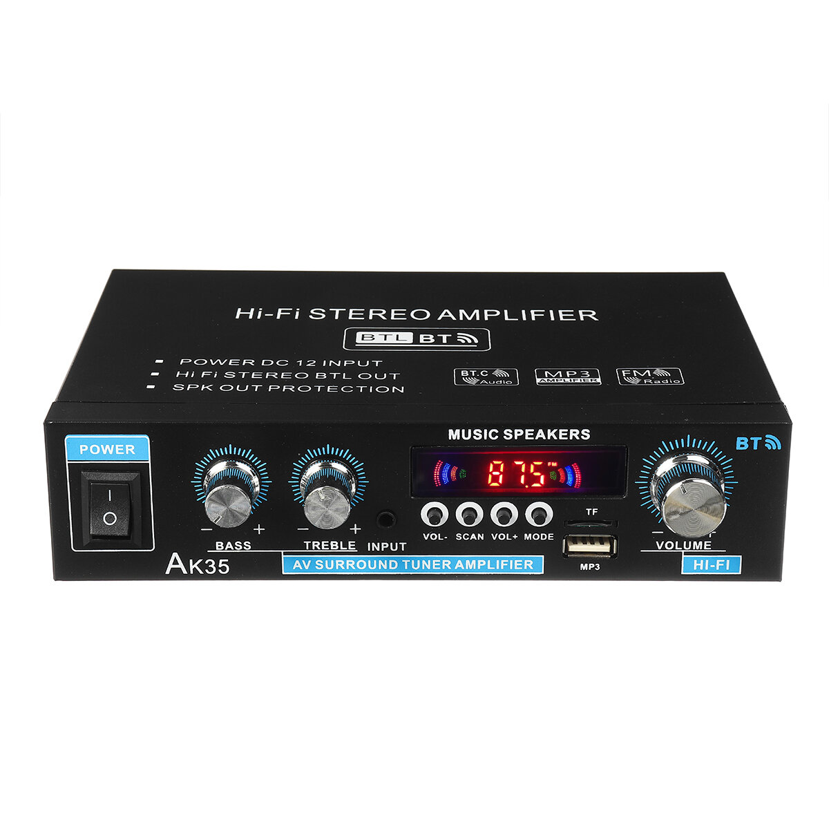 AK35 2x30W Digital HIFI Power Amplifier bluetooth 5.0 USB FM TF Card Stereo Home Theater Car Audio 110V 220V AMP with Re