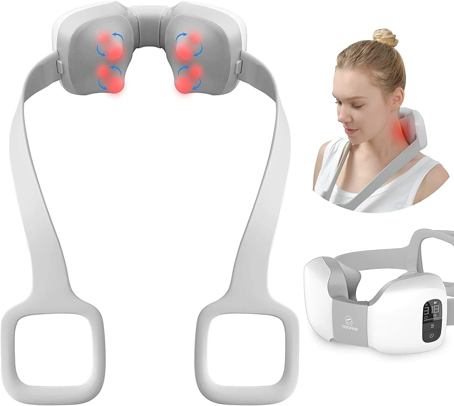 4 Modes Comfier Heat Shiatsu Neck Massager Cordless for Pain Relief LCD Display Portable Neck Massag