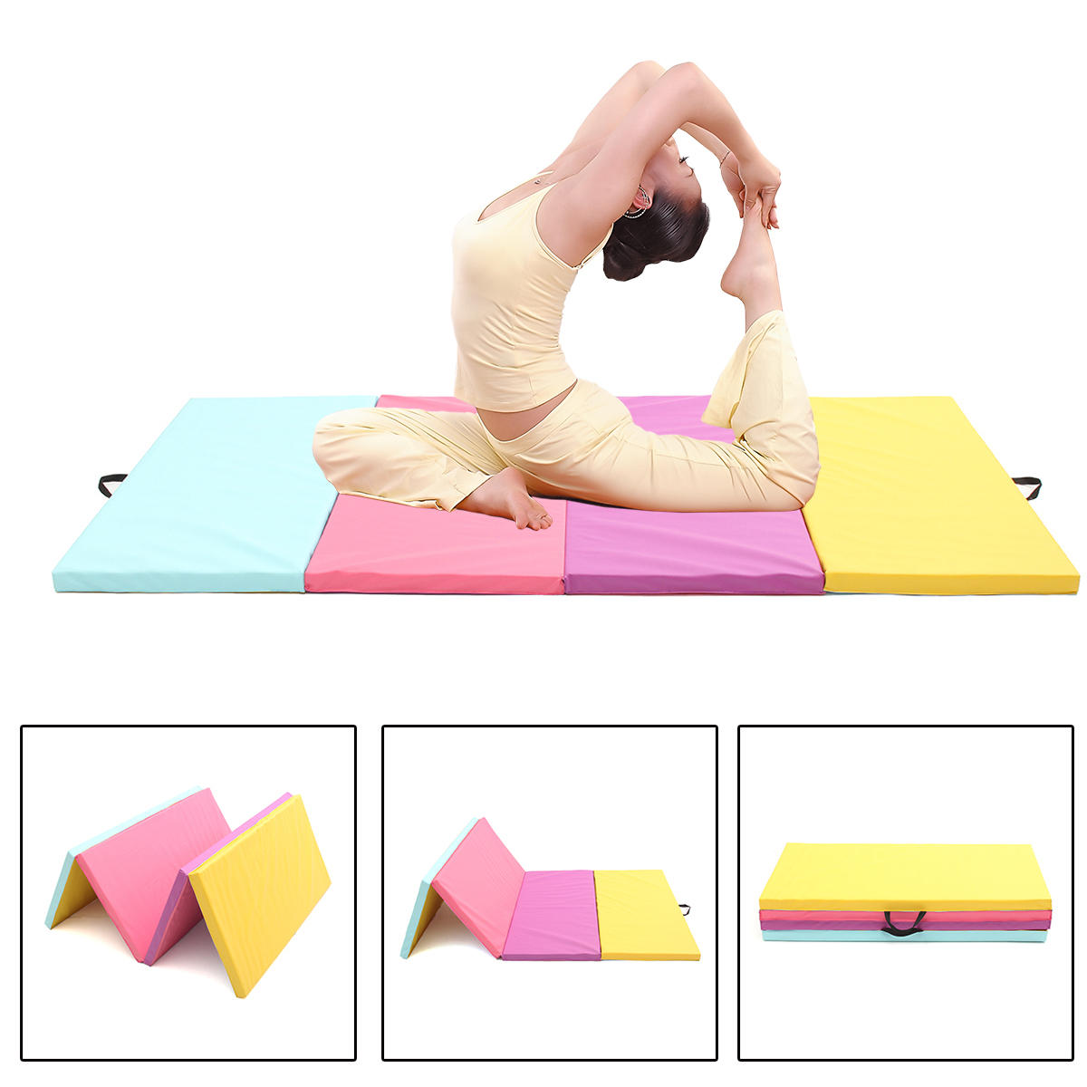 94.48x47.24x1.96 pouces 4 Pliant En Cuir Gymnastique Mat Yoga Exercice Gym Panneau Tumbling Escalade Pilates Pad Air Piste