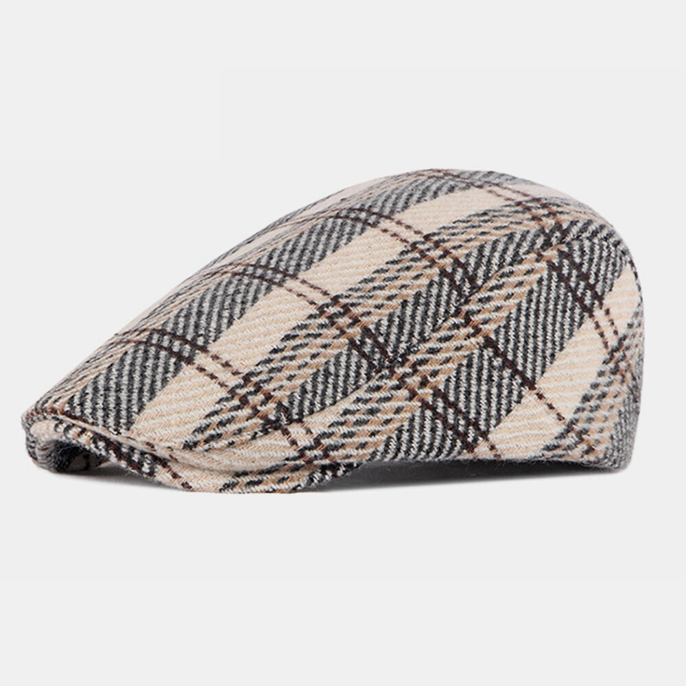 

Men Felt British Style Plaid Pattern Warm Outdoor Casual All-match Forward Hat Beret Hat
