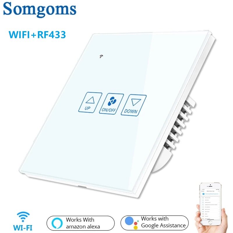 Somgoms Tuya Fan Speed Control Touch Switch WiFi+RF Smart Deluxe Crystal Panel Switch App Remote Con