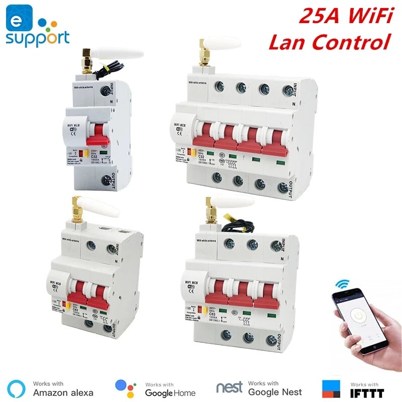 25A eWeLink WiFi Smart Circuit Breaker Automatic Switch Overload Short Circuit Protection Work With Alexa and Google hom