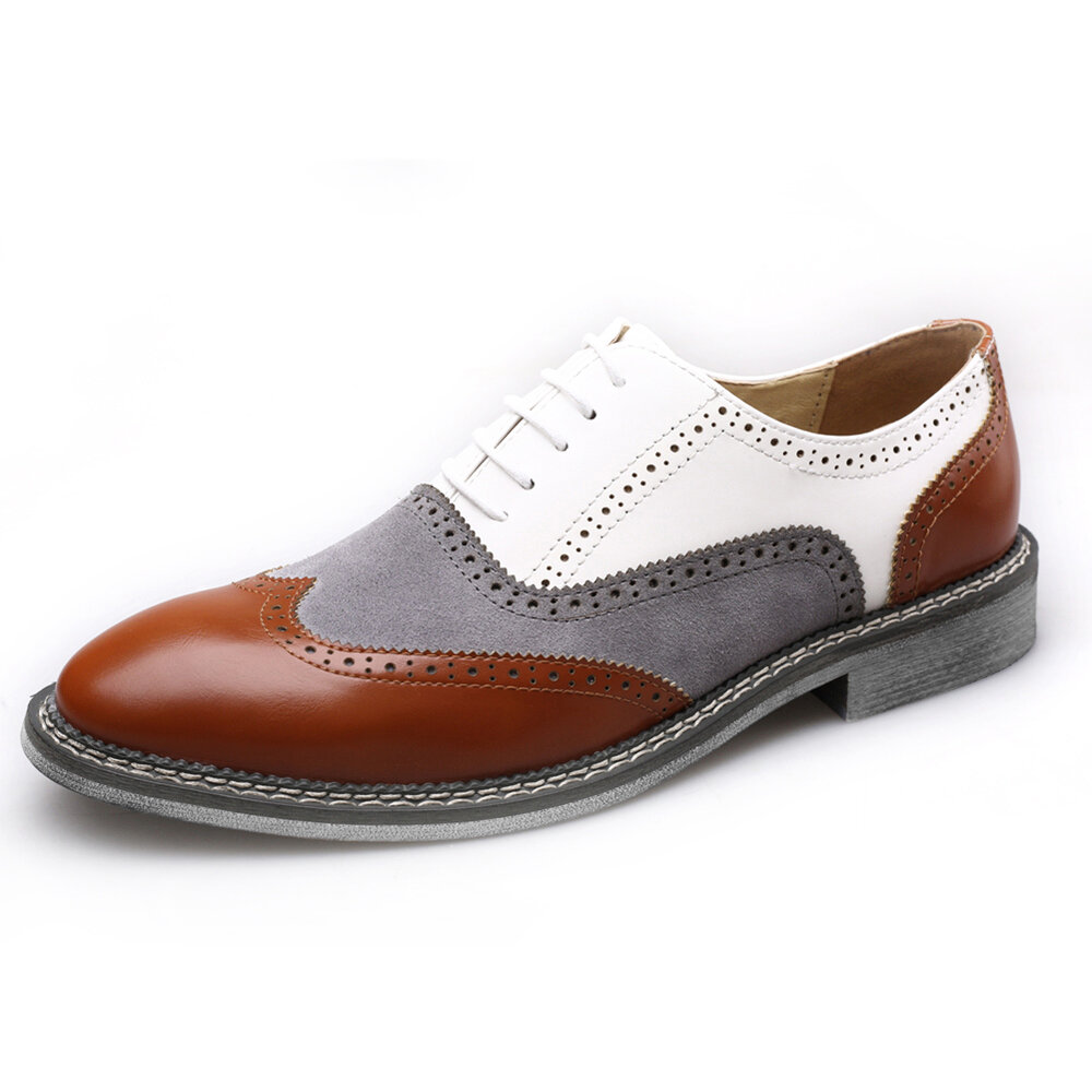 Men Brogue Colorblock Oxfords Lace Up Business Casual Formal Shoes