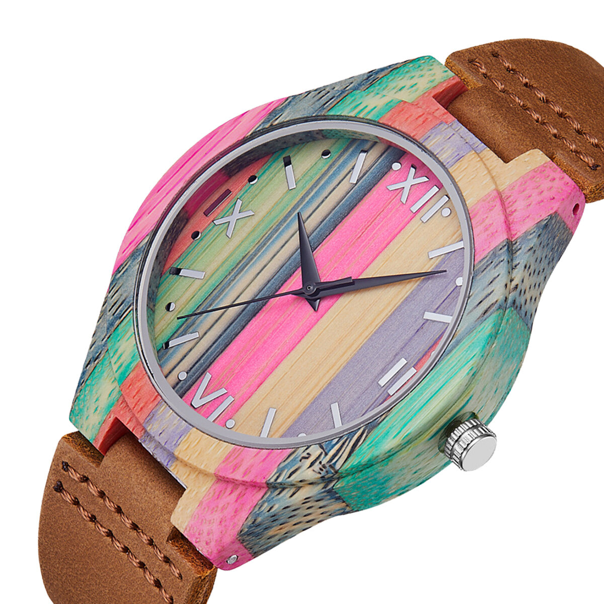Fashion Colorful Case Dial Leather Strap Creative Style Casual Men Watch Quartz Watch