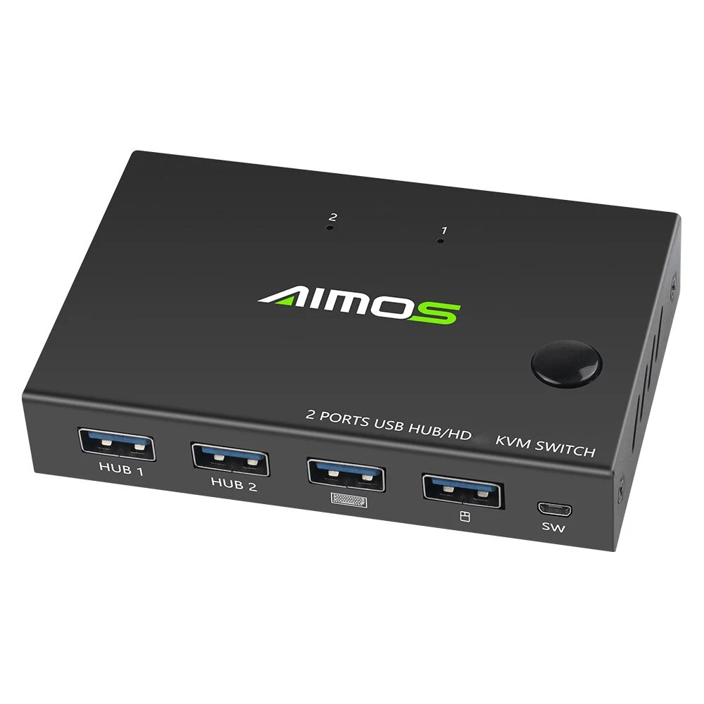 

AIMOS HD KVM Switch Box USB Hub Video Display USB Switcher Splitter for 2 PC PS4 Sharing Printer Keyboard Mouse AM-KVM20