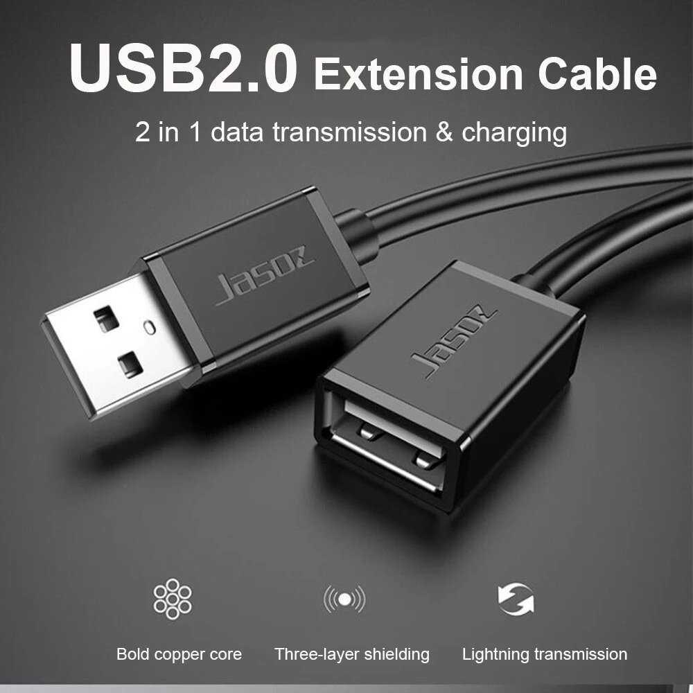 JASOZ USB2.0-verlengkabel Snel opladen Datatransmissiekoordlijn voor Macbook-laptop