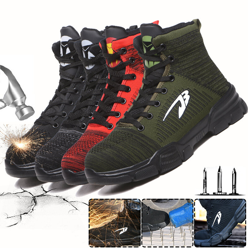 Men's Safety Work Shoes Steel Toe Cap High-top Running Sneakers Breathable Ankle Boots Climbing Walking Jogging