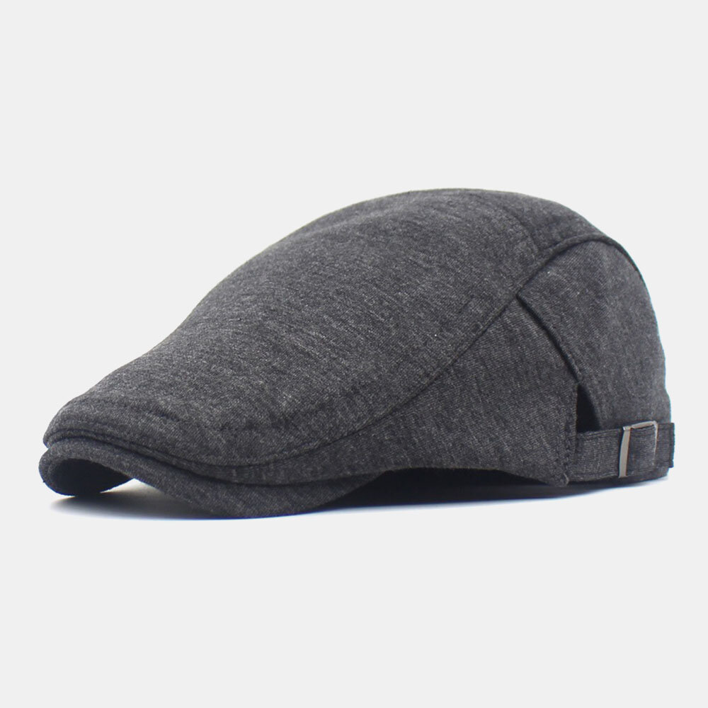 Men Cotton Solid Color Adjustable Forward Hat Flat Cap Beret Cap