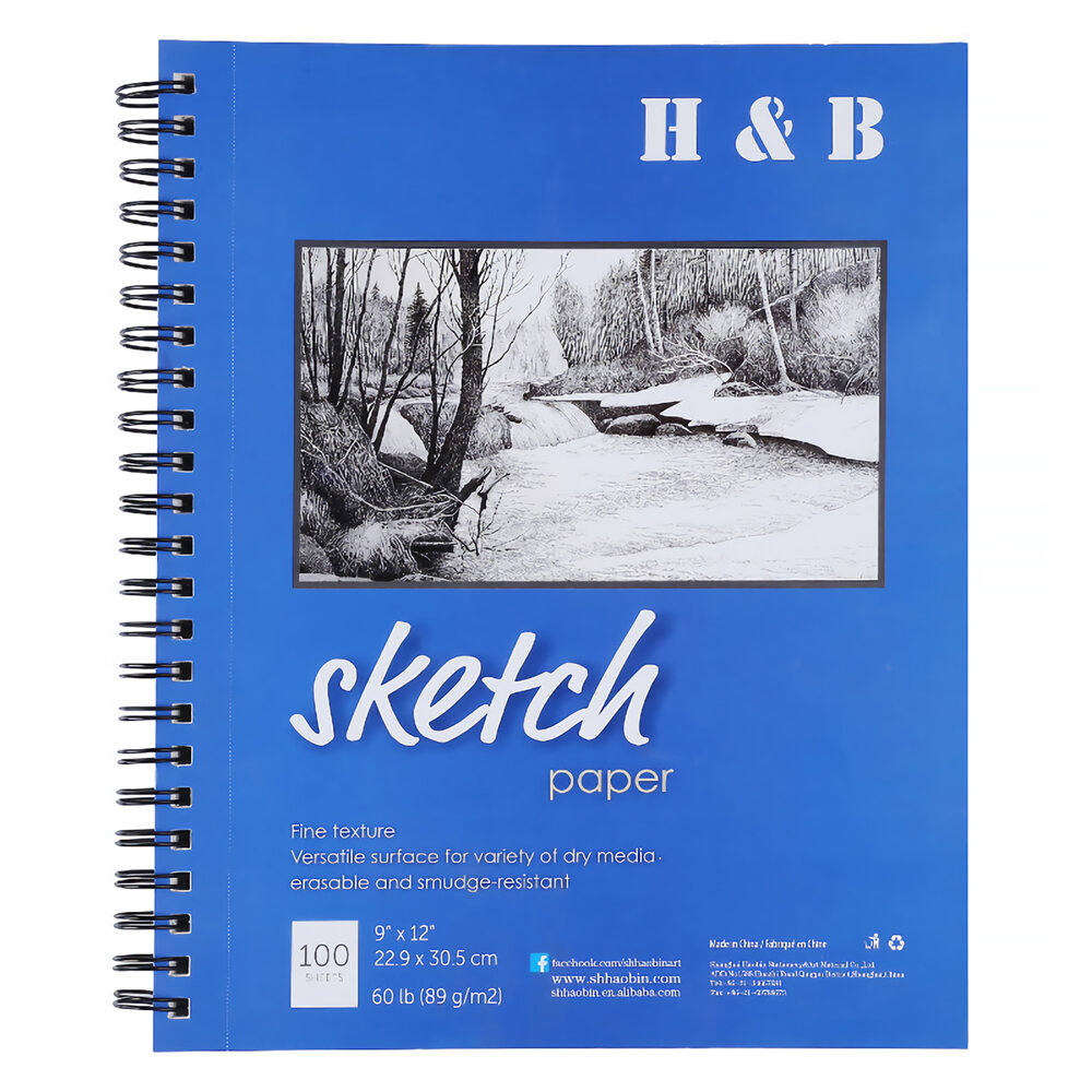 

H&B Sketch Book 9"X12" 100 Sheets Wire Bound Blank Page Artist Sketch Paper Durable Acid Free Drawing and Sketching Pape