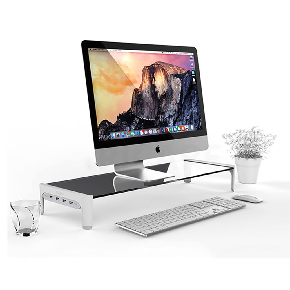Monitor Stand Riser Laptop Stand Computer Desktop Storage with 3 Ports USB 2.0 and 1 Fast Charging P