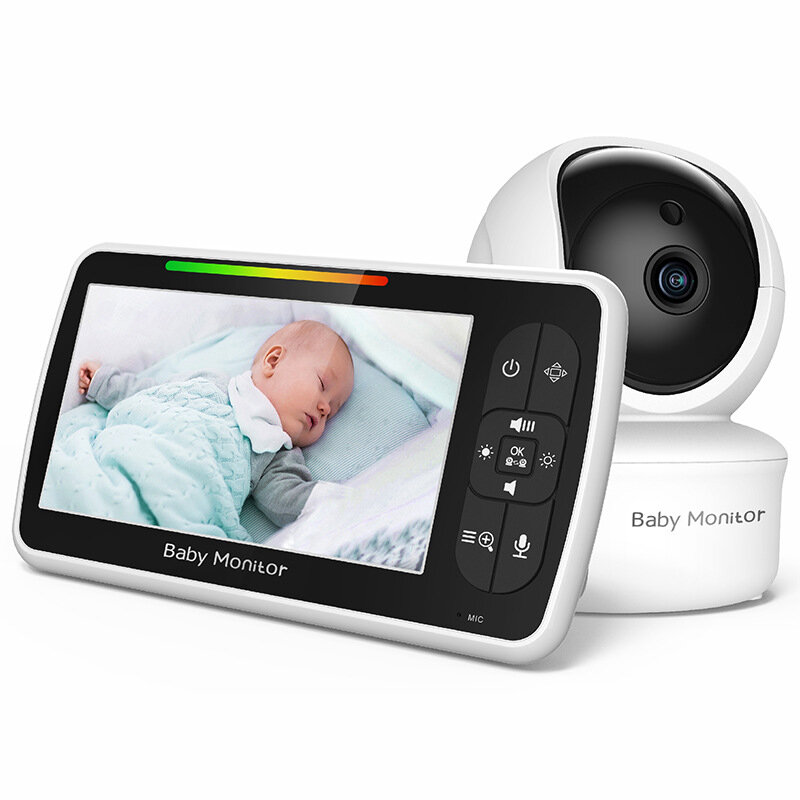 

5inch Video Baby Monitor with Camera Remote PTZ Viewing Auto Infrared Night Vision Two-way Intercome Timer Setting Lulla