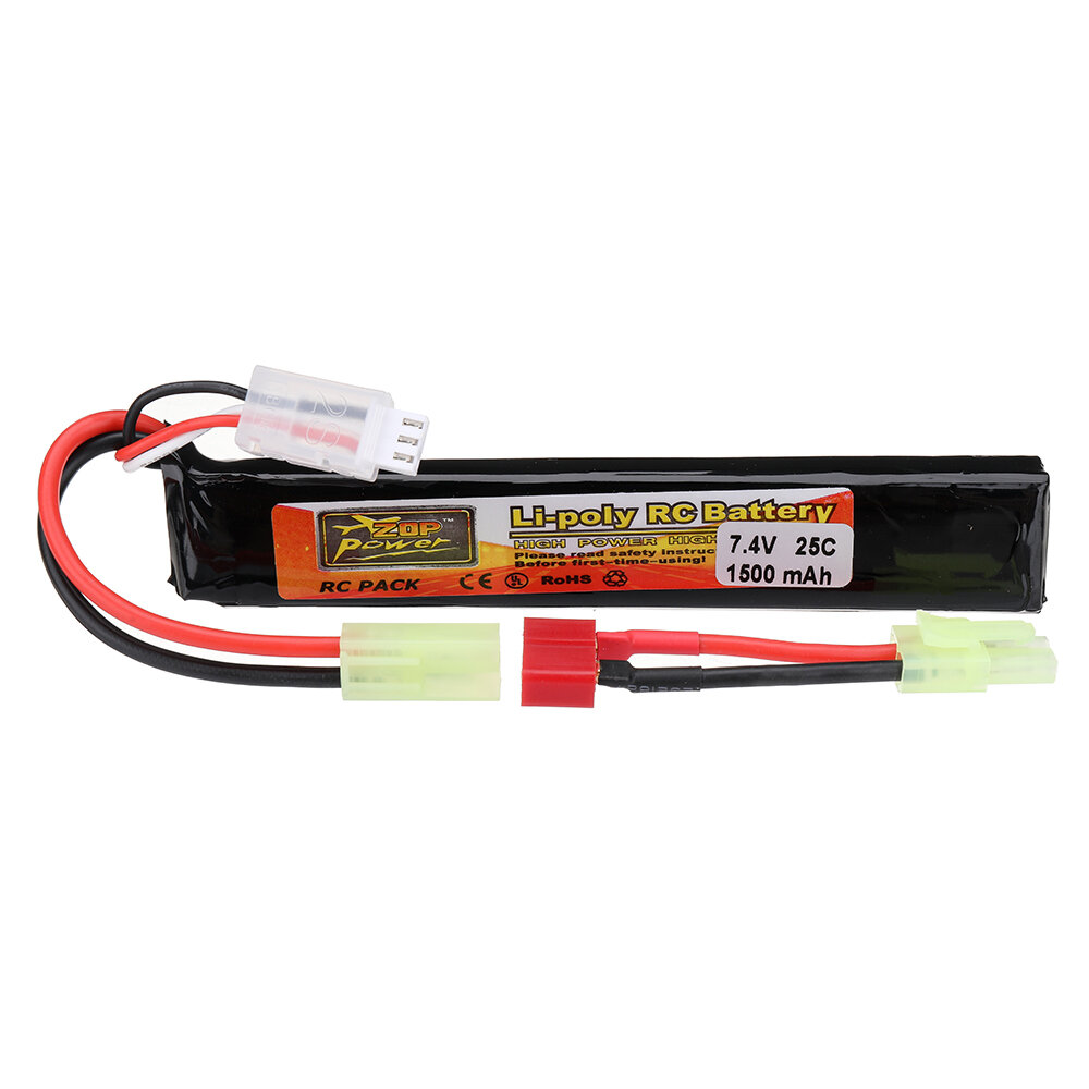 ZOP Power 7.4V 1500mAh 25C 2S LiPo Battery Tamiya Plug With T Plug Adapter Cable for RC Car