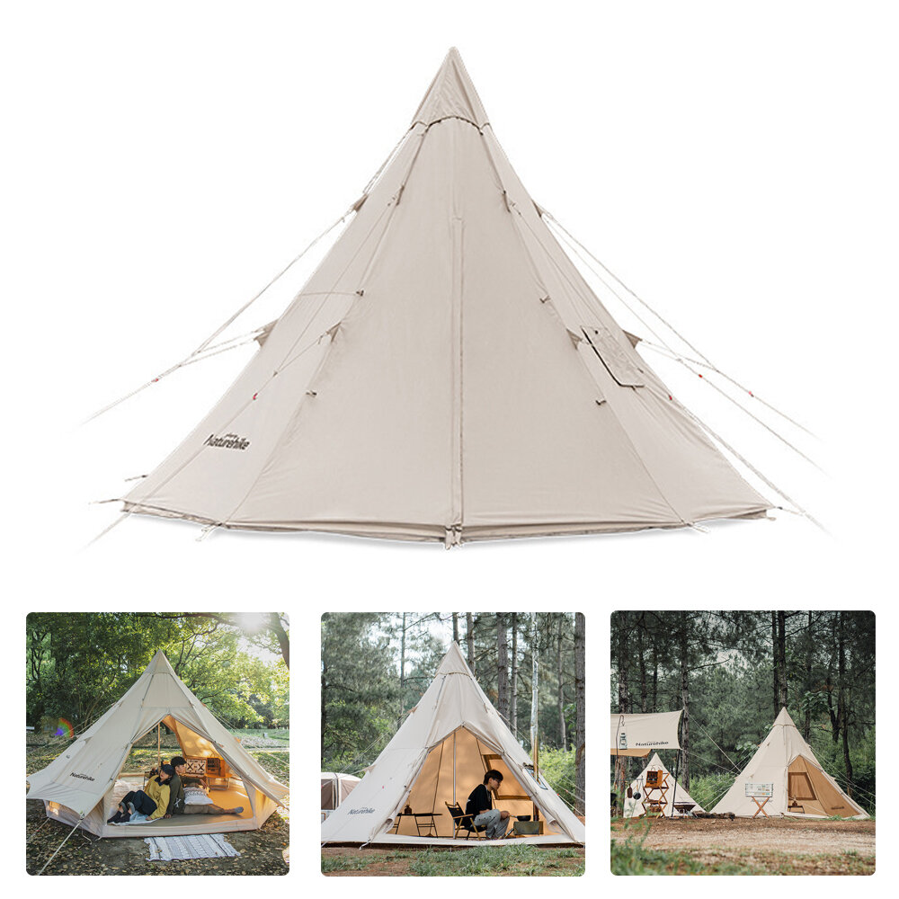 Tenda da campeggio piramidale in cotone traspirante Naturehike per 3-4 persone con grande tenda parasole per attività all'aperto e viaggi.