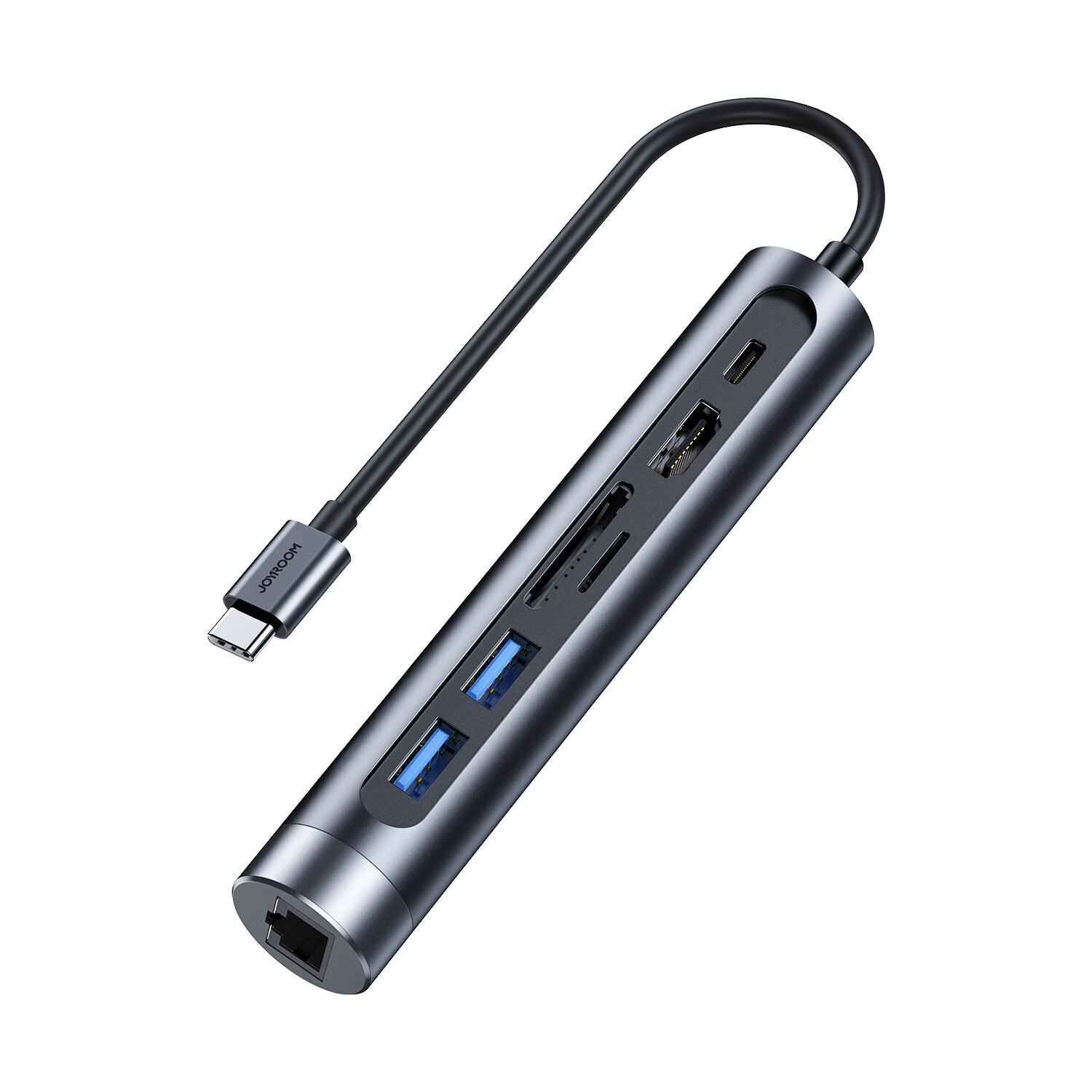 

Joyroom 7 In 1 Type-C Hub Docking Station Adapter with 2*USB3.0 + PD Fast Charging + SD/ TF Card Slot + HDMI + Gigabit N