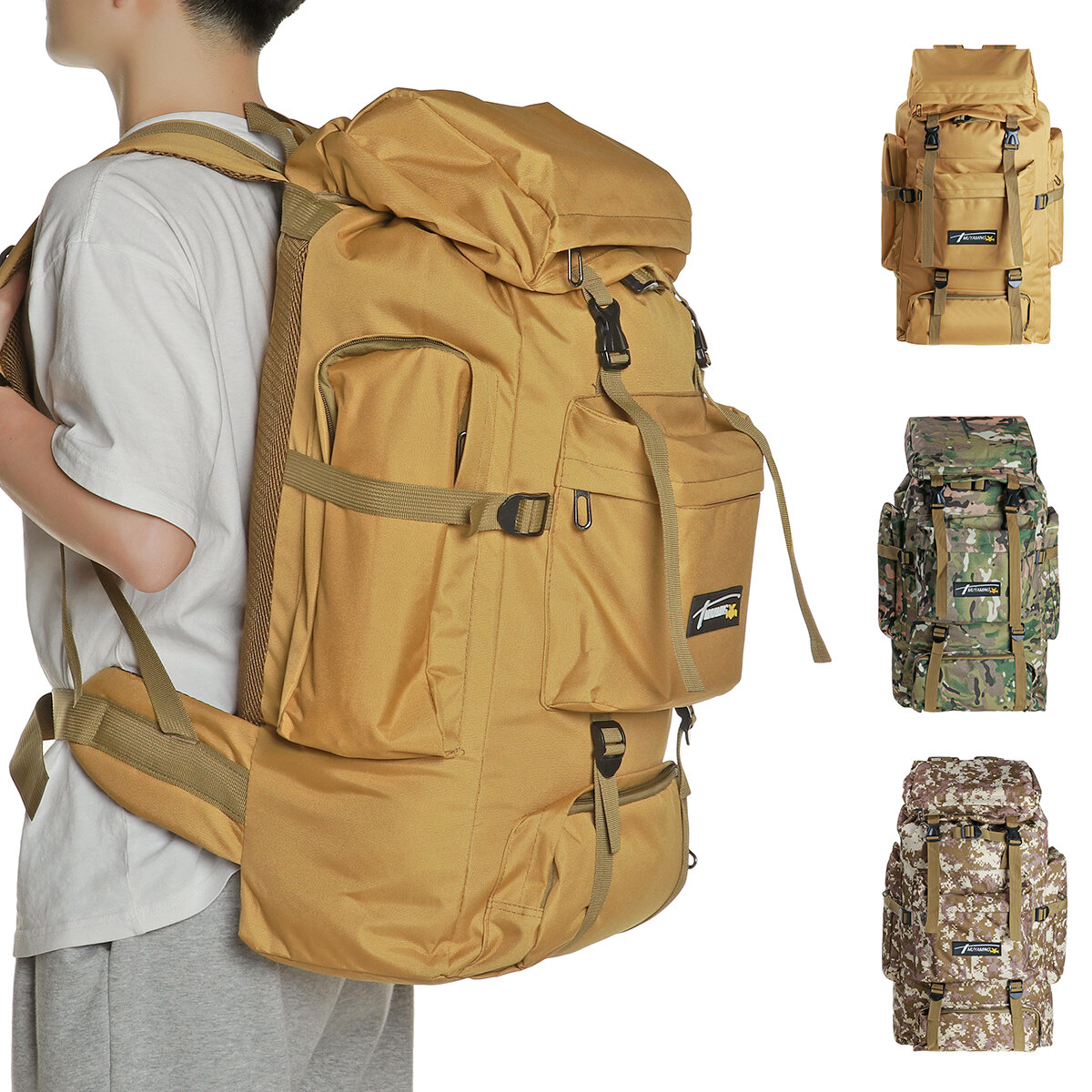 Mochila táctica impermeable de 70L, bolsa de hombro, mochila táctica para acampar y hacer senderismo al aire libre
