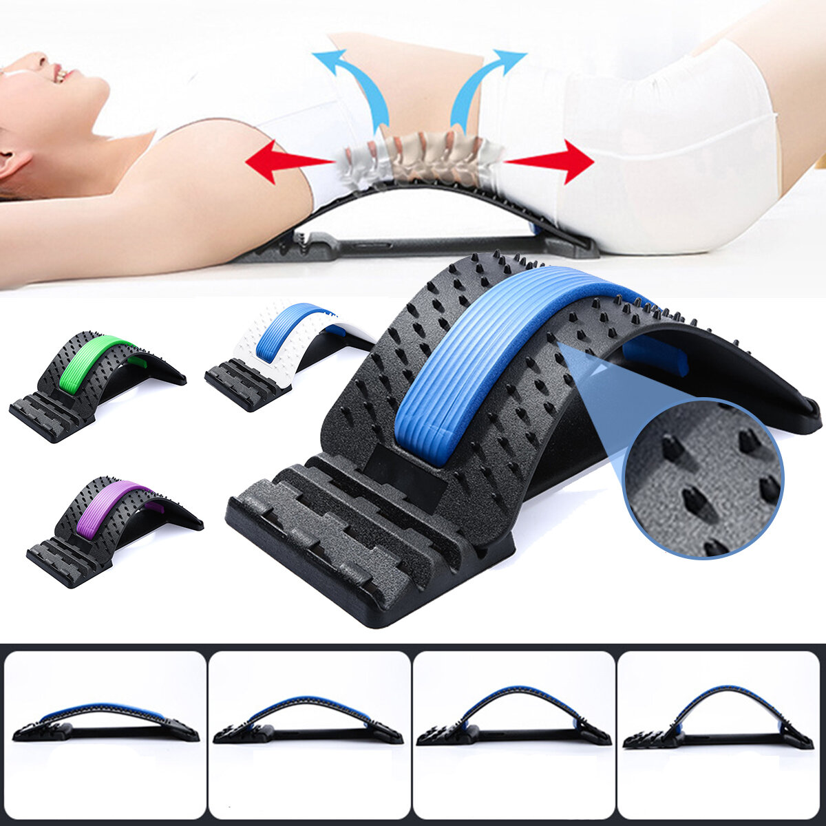 

Back Support Breathable Seat Posture Massager 4 Levels Arc Adjustable Lumbar Support Spine Pain Relief Device