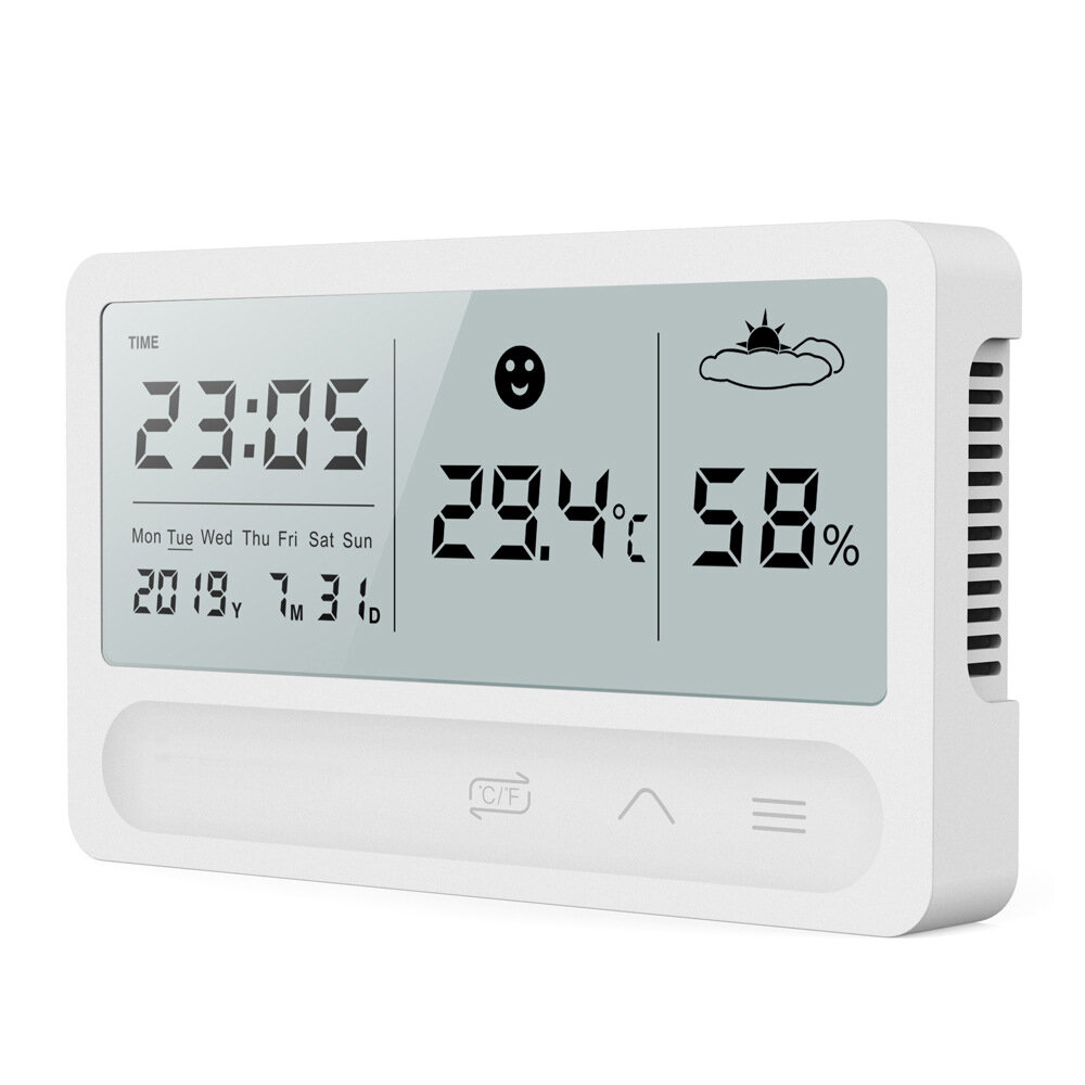 Bakeey Indoor Weather Station LCD Electronic Temperature Humidity USB Charging Digital Thermometer Hygrometer Alarm Cloc
