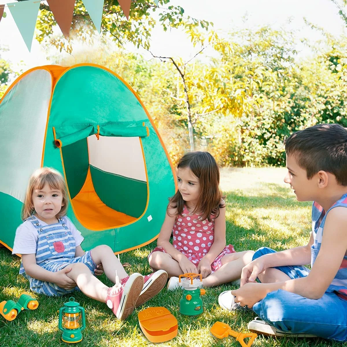 Kids camping tent gear set play tent with pretend bbq toys camping tools for toddlers boys girls for indoor and outdoor