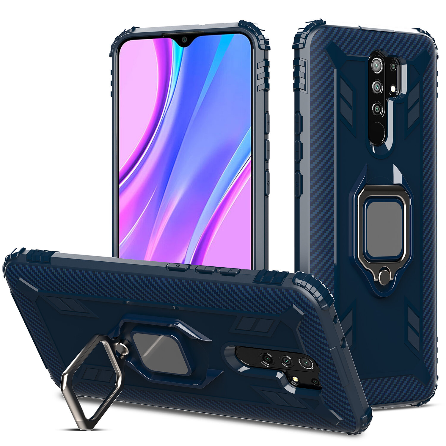 

Bakeey for Xiaomi Redmi 9 Case Carbon Fiber Pattern Armor Shockproof Anti-Fingerprint with 360° Rotation Magnetic Ring B