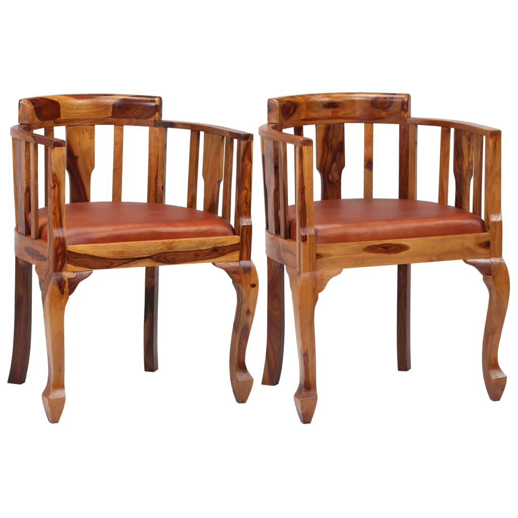 Dining Chairs 2 pcs Real Leather and Solid Sheesham Wood