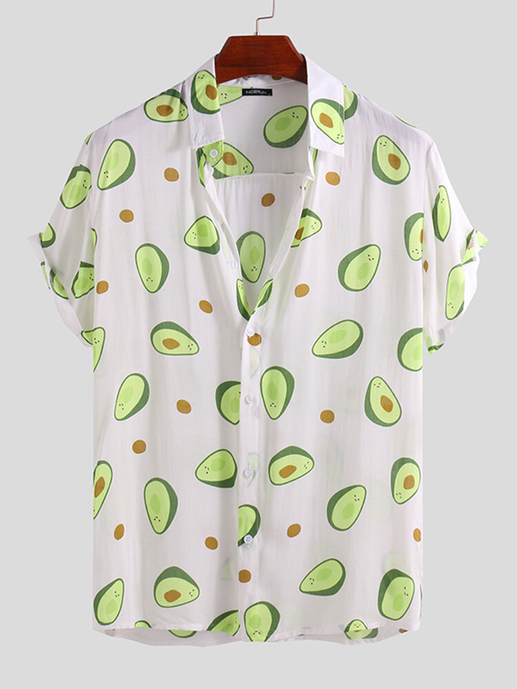 Heren avocado bedrukte zomer Hawaiiaanse stijl casual vakantie mode-shirts