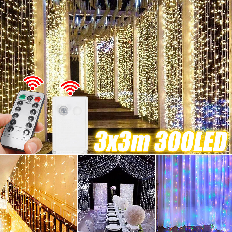 300LED 3x3m Gordijn Licht String IP65 Festival Decor Fairy Light Kerst Bruiloft