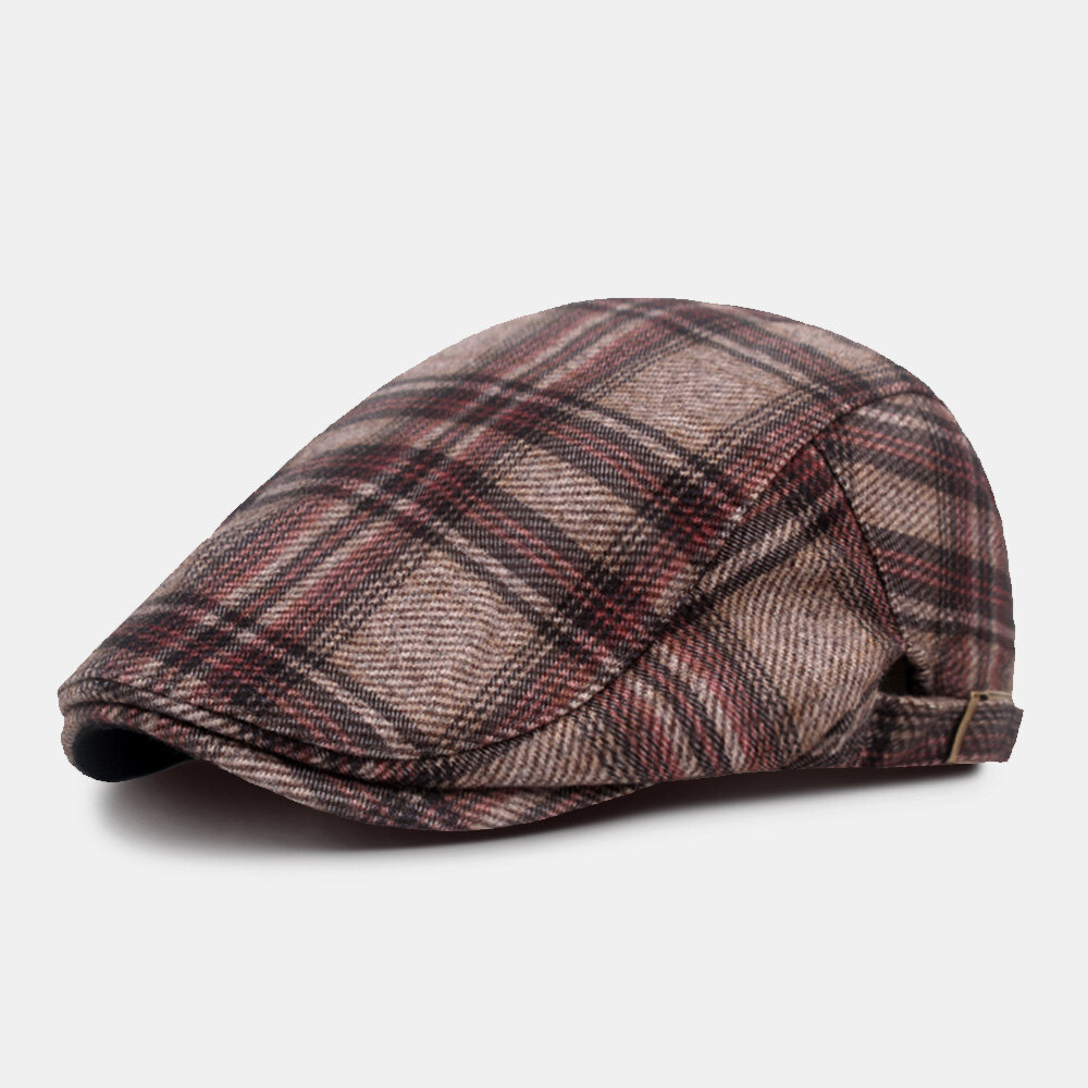 Men Newsboy Hat British Casual Winter Thickened Lattice Berets Painter Hat