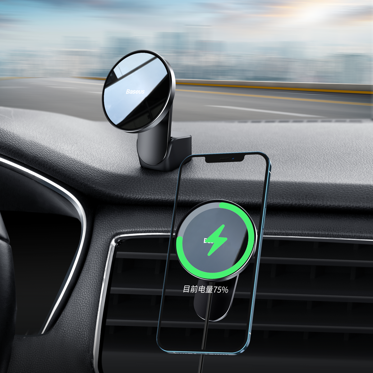Baseus Magnetic 15W Qi Wireless Charger Automatic Clamping Air Vent Dashboard Car Phone Holder Car M