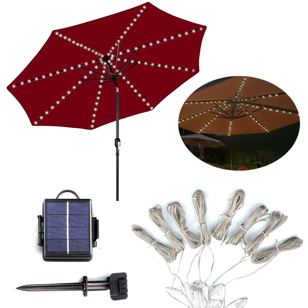 

LED Solar Light Outdoor Garden Patio Table Umbrella Parasol Decor String Light
