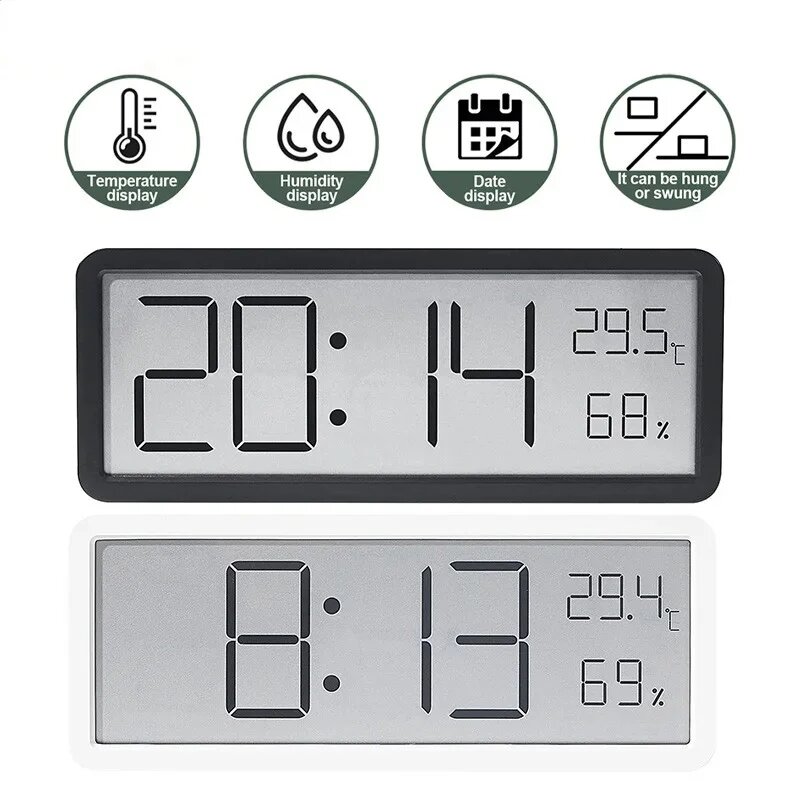 

LCD Screen Digital Wall Clock Time Temperature Humidity Time Display Electronic Clock Desktop Digital Clock Battery Powe