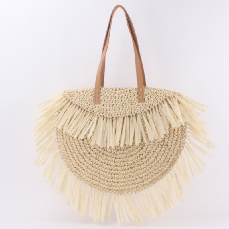 

Women Summer Beach Large Capacity Tassel Straw Woven Handbag Tote