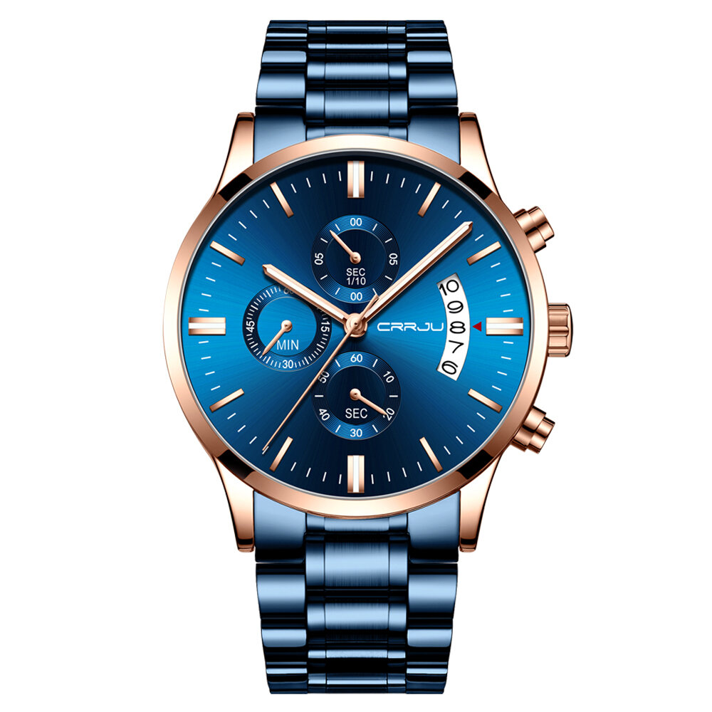 CRRJU 2273 Fashion Style volledig stalen band chronograaf datumweergave heren quartz horloge