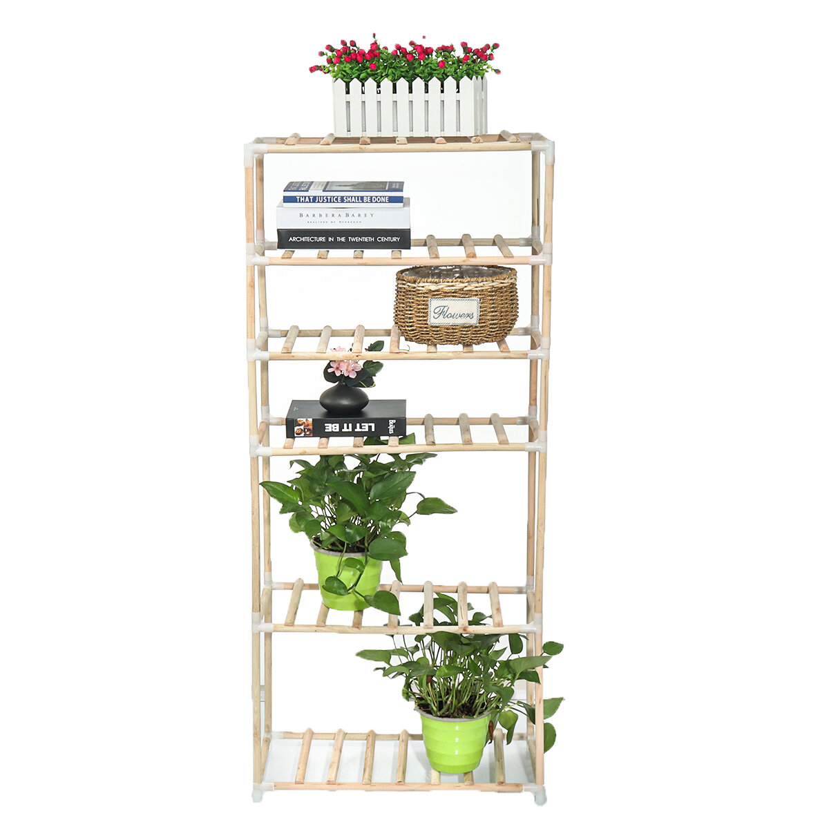 6 Tier Display Bloemenstandaard Plank Tuin Houten Boek Opbergrek Binnen Buiten