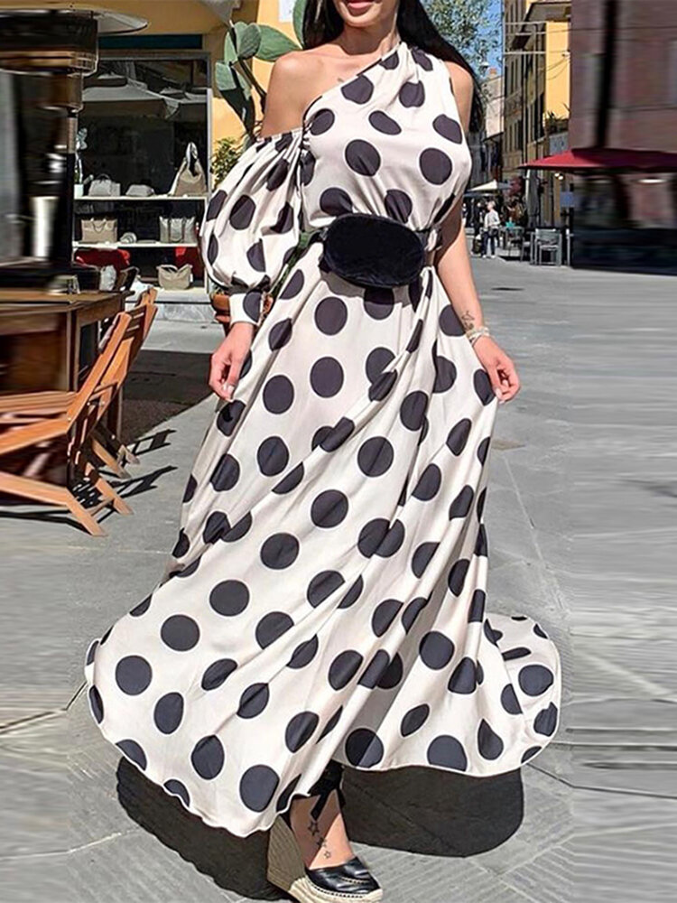 Polka Dot strapless vrije tijd casual jurk met lange mouwen voor dames