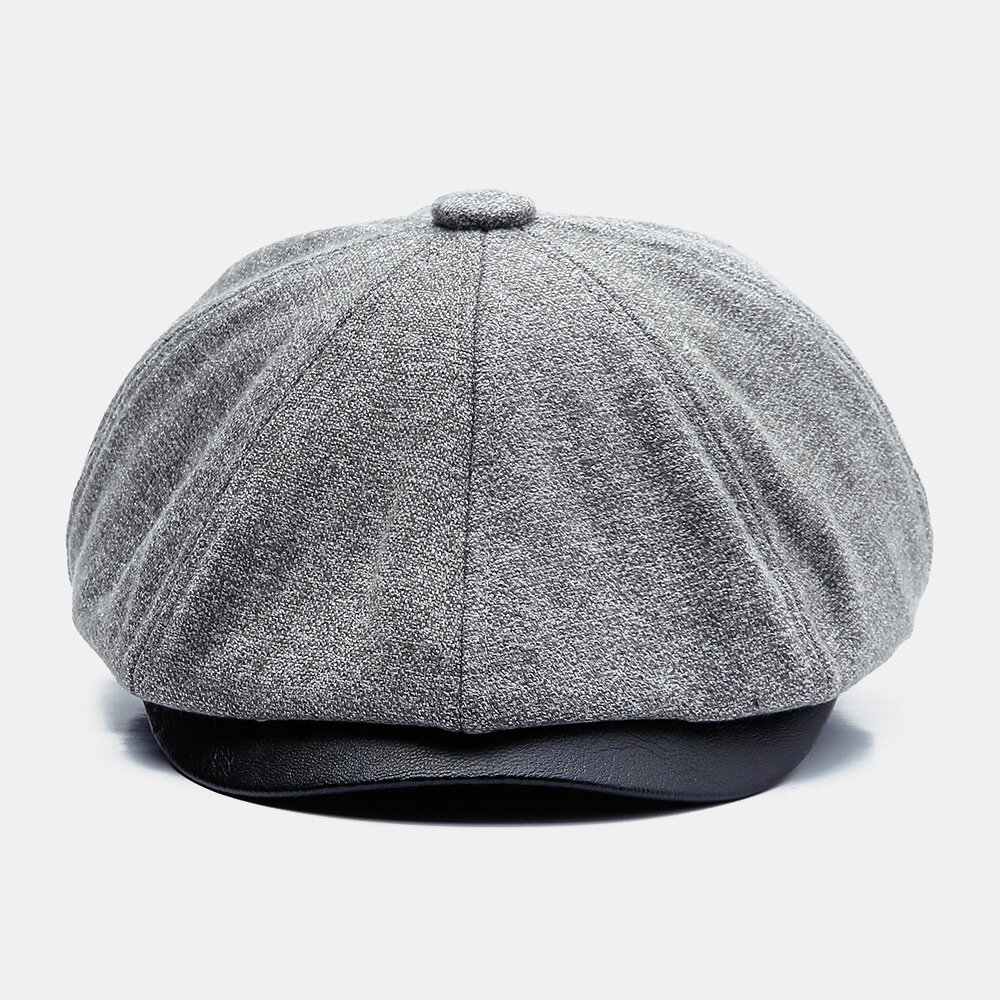

Men Autumn Winter Plus Velvet Thicken Octagonal Hat British Retro Outdoor Warmth Short Brim Beret Cap Flat Hat