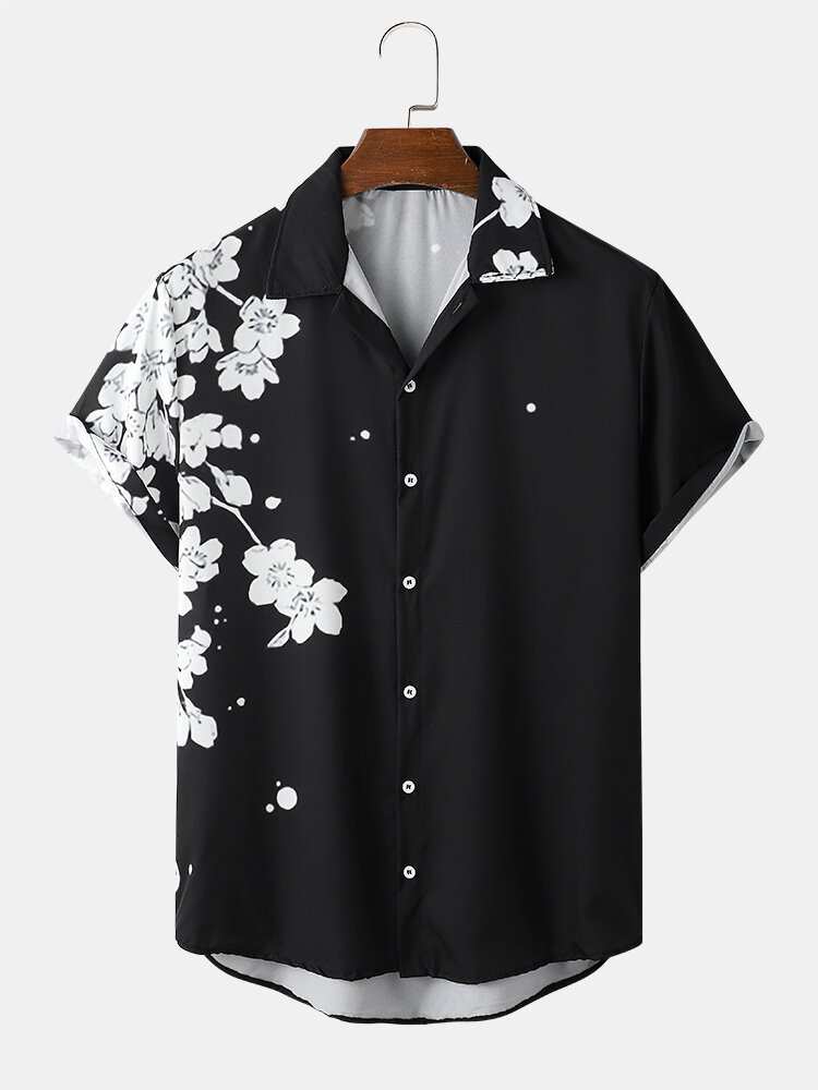 Herenmode Monochrome bloemenprint Overhemden met korte mouwen en knopen