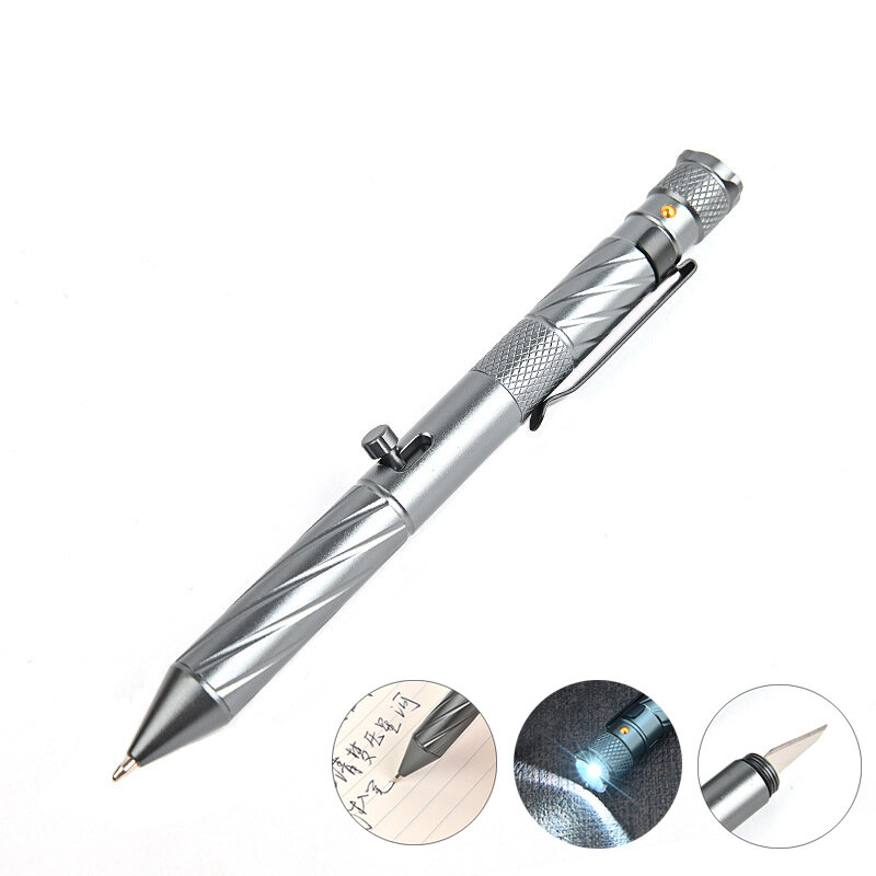 IPRee® Tactical Pen Tungsten Steel Head Glass Break Flashlight Knife Write Refill Portable Camping Travel
