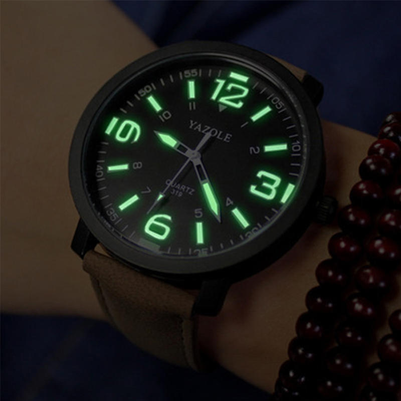 YAZOLE 319 Lichtgevende PU Leather Band Heren Analoge Sport Wrist Watch