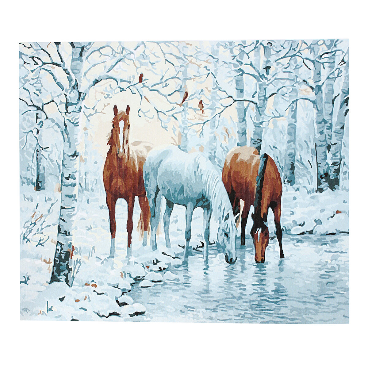 DIY Painting by Numbers Canvas Oil Painting Kit Three Horses In Ice Forest Home Wall Decoration for 