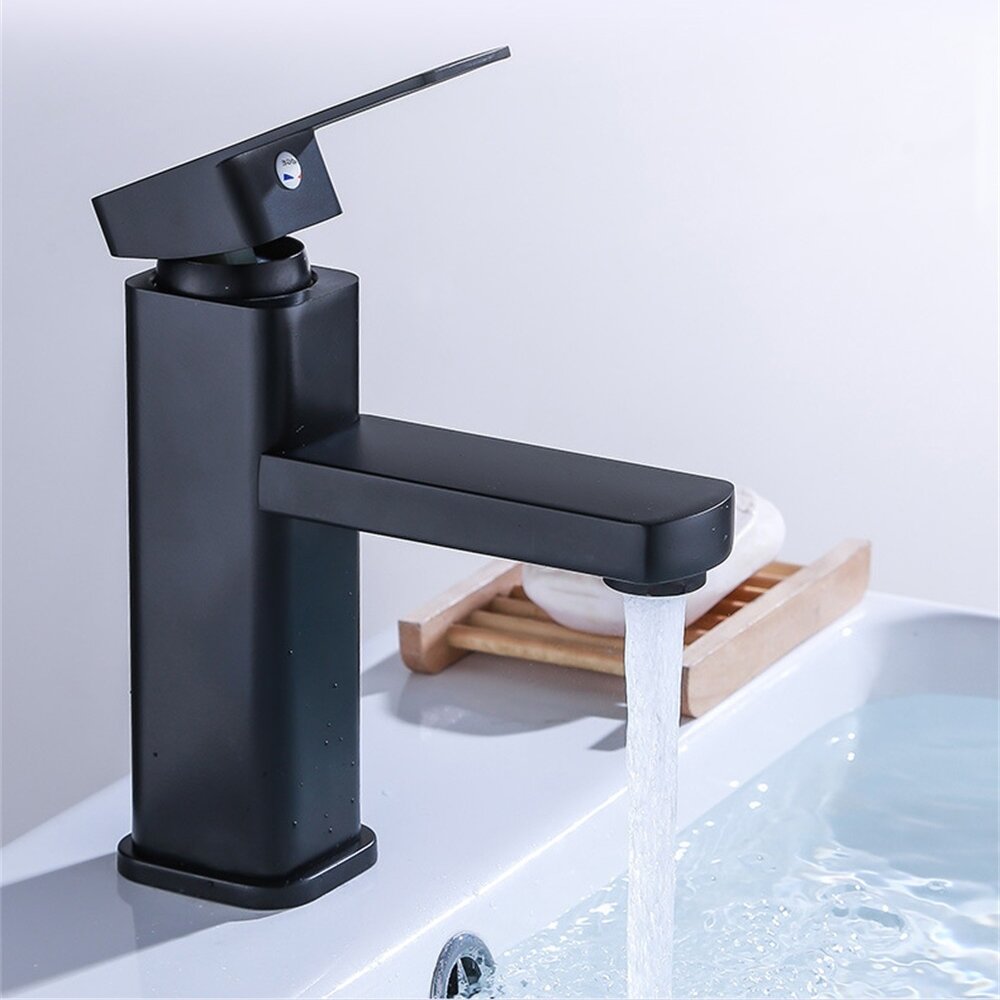 Black Square Single-Hole Bathroom Basin Faucet Single-Hole Single Cold Bathroom Cabinet Tap For Basin Sink
