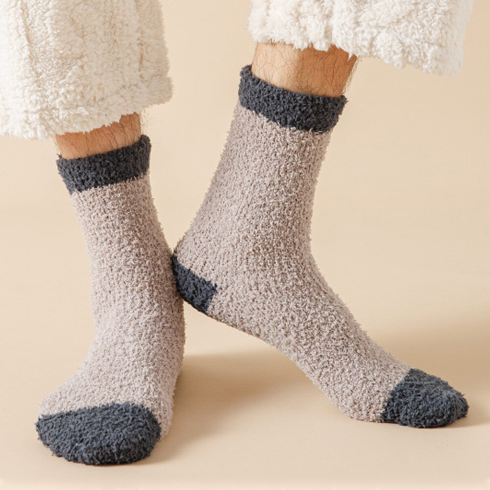 5 paar heren gemengd koraal fleece verdikte kleur-match eenvoudige ademende warmte sokken