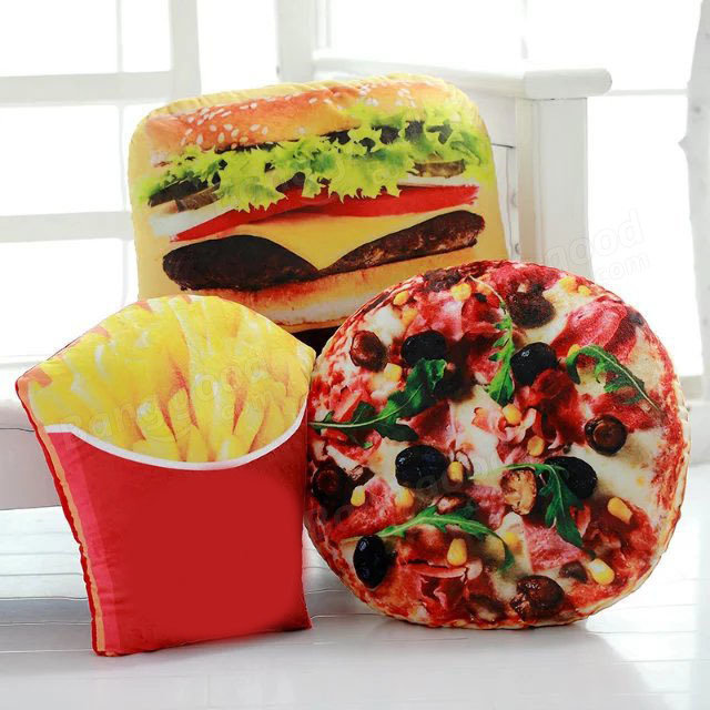 Creative Squishy 3D Pizza Cola Potato Hamburger Chips Pillows Food Cushion Birthday Gift Trick Toys