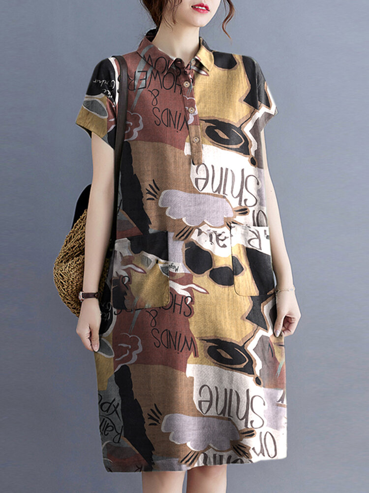 Cottagecore midi-jurk met geruite print en zak van katoen met revers