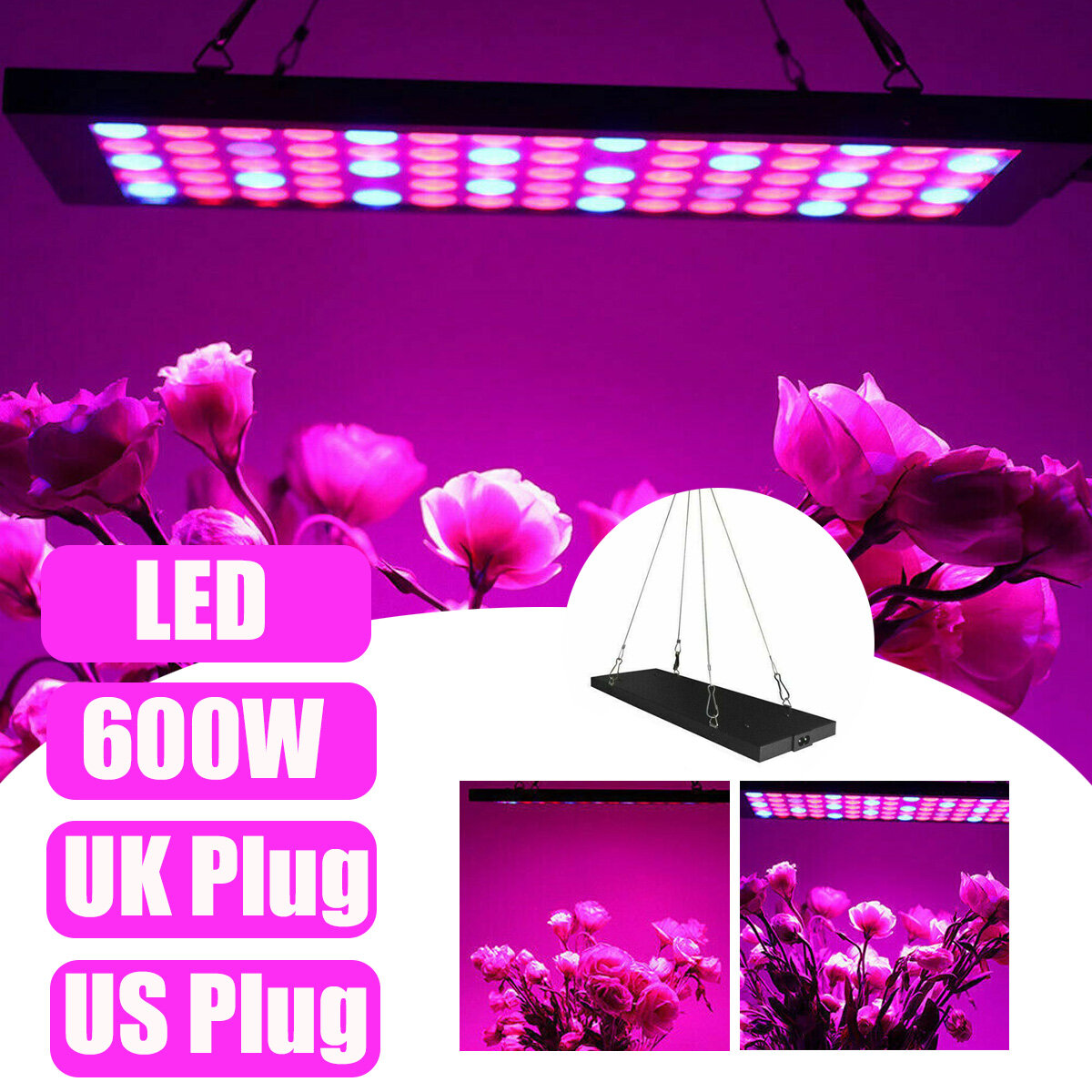 

600W LED Grow Light Hydroponic Full Spectrum Indoor Plant Veg Flower Panel Lamp AC85-265V