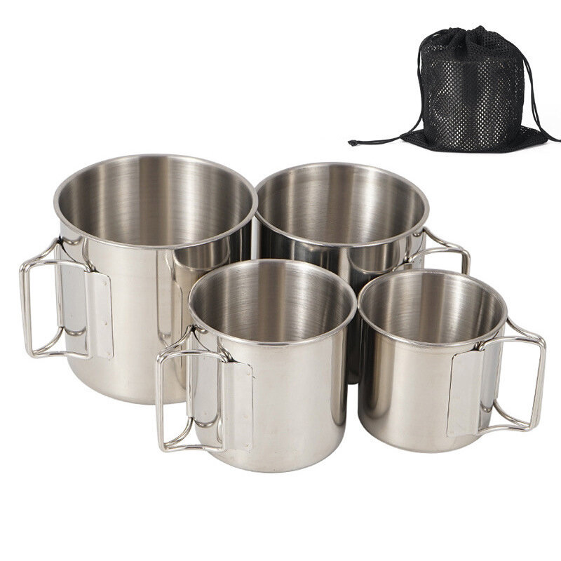 Campleader 4 Pcs Folding Water Cup Set Lightweight 304 Stainless Steel Mug Outdoor Camping Picnic Travel Tableware with Storage Bag