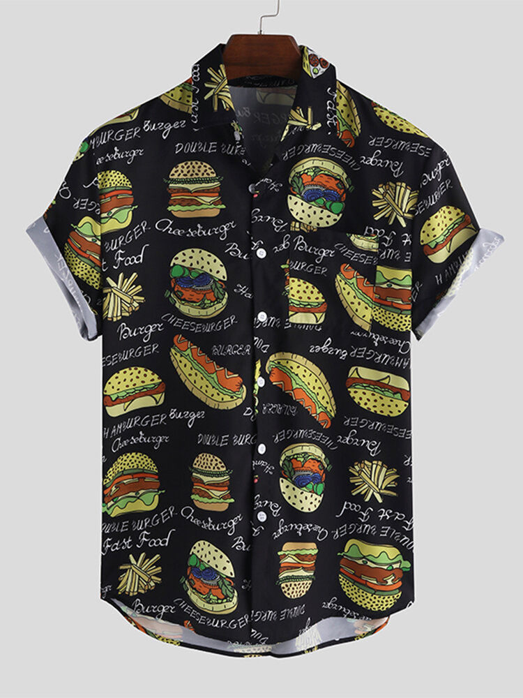 Men Women Summer Loose Interesting Hamburger Printing Shirts