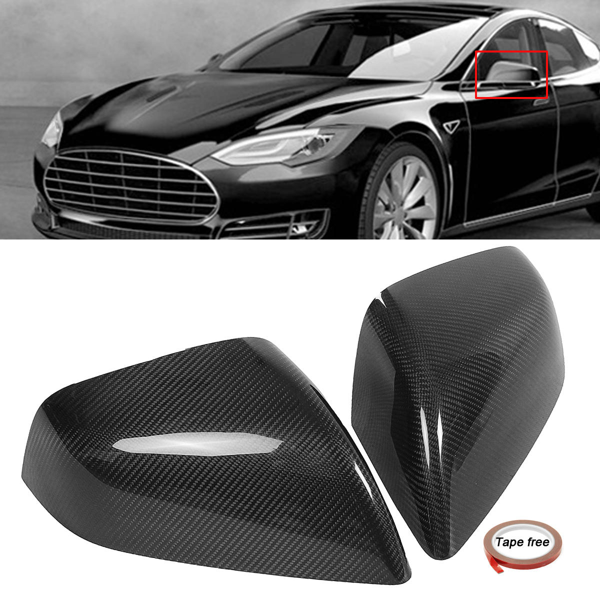 Paar Real Koolstofvezel Add-on zijspiegelkapbescherming voor Tesla Model S 2012-2017